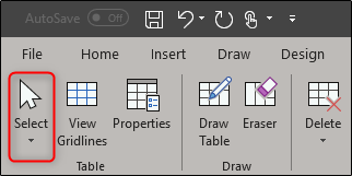 where is the eraser for tables on word mac